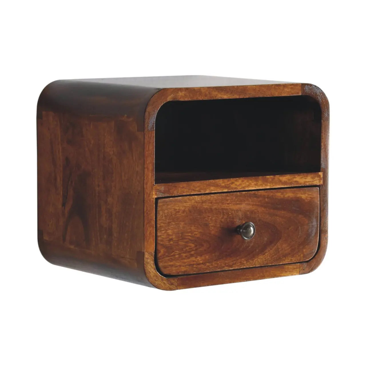 Extra Mini Wall Mounted Curved Chestnut Bedside with Open Slot - Living with Luxury