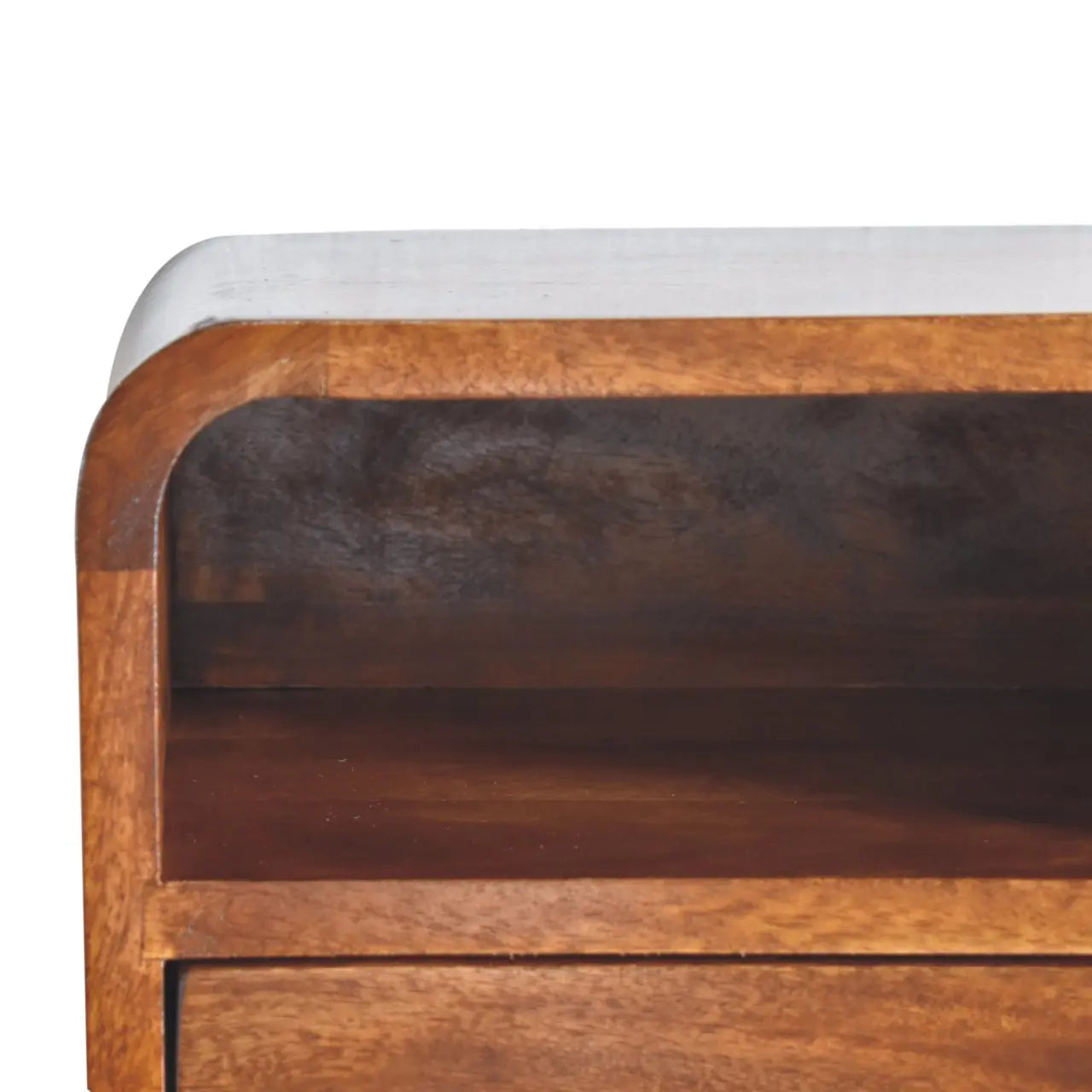 Extra Mini Wall Mounted Curved Chestnut Bedside with Open Slot - Living with Luxury