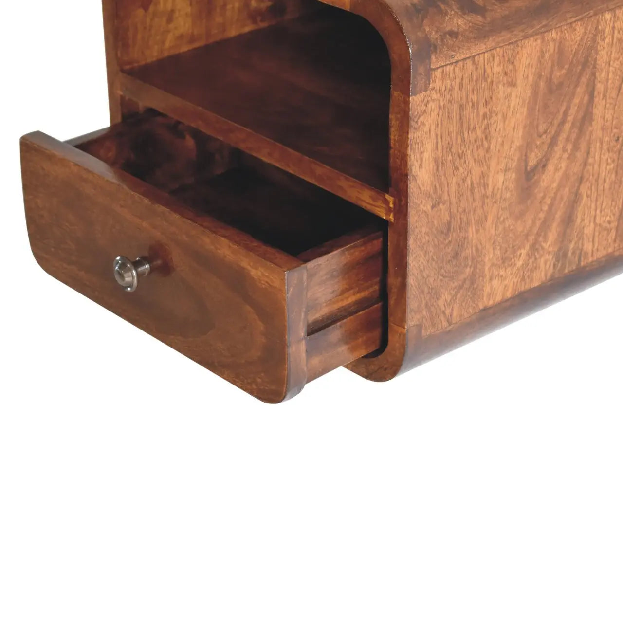 Extra Mini Wall Mounted Curved Chestnut Bedside with Open Slot - Living with Luxury