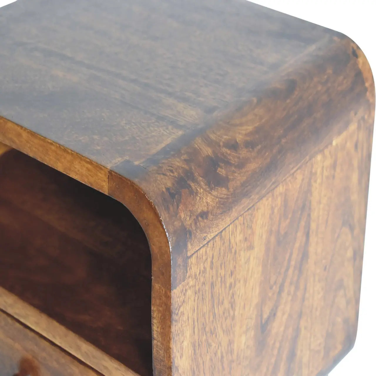 Extra Mini Wall Mounted Curved Chestnut Bedside with Open Slot - Living with Luxury
