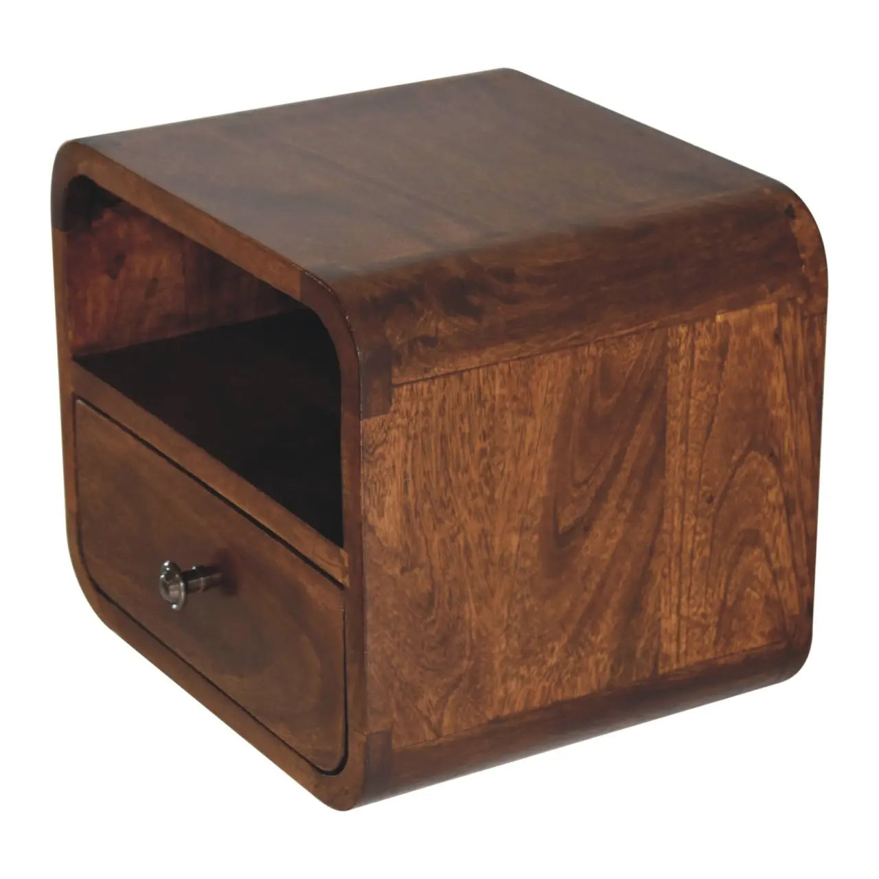 Extra Mini Wall Mounted Curved Chestnut Bedside with Open Slot - Living with Luxury