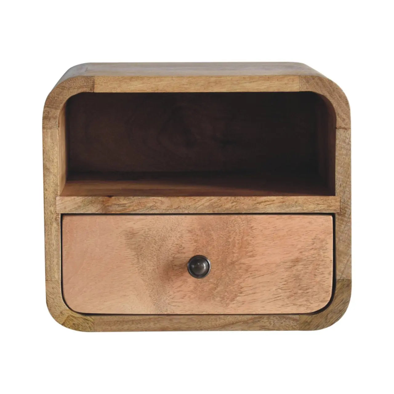 Extra Mini Wall Mounted Curved Oak-ish Bedside with Open Slot - Living with Luxury