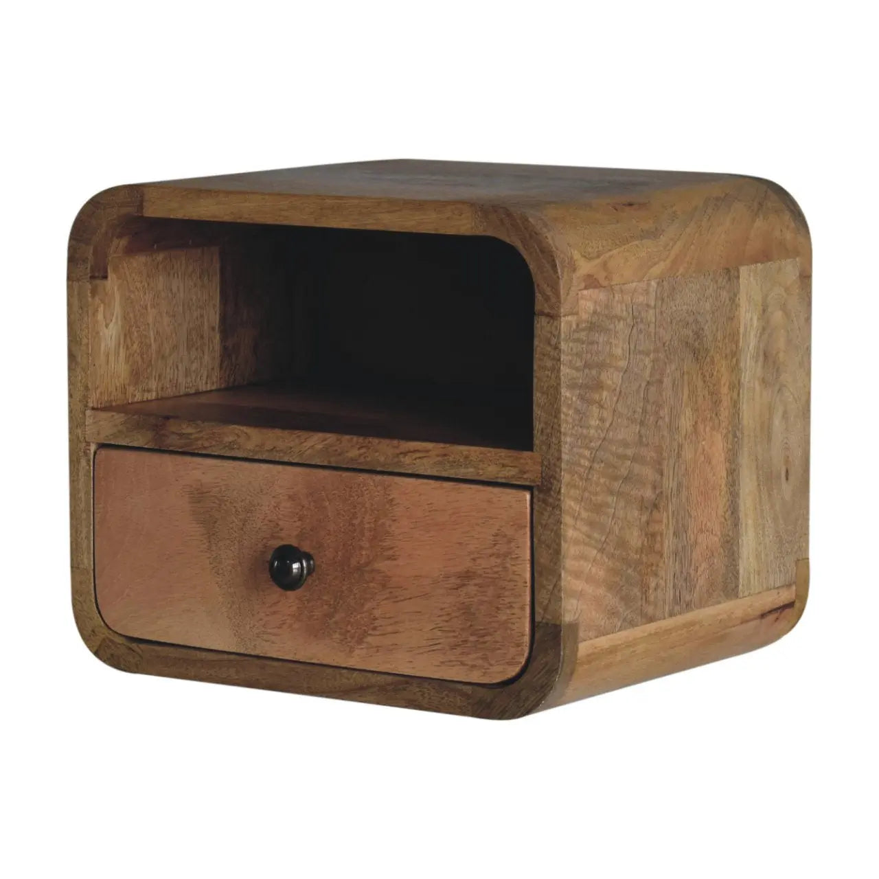 Extra Mini Wall Mounted Curved Oak-ish Bedside with Open Slot - Living with Luxury