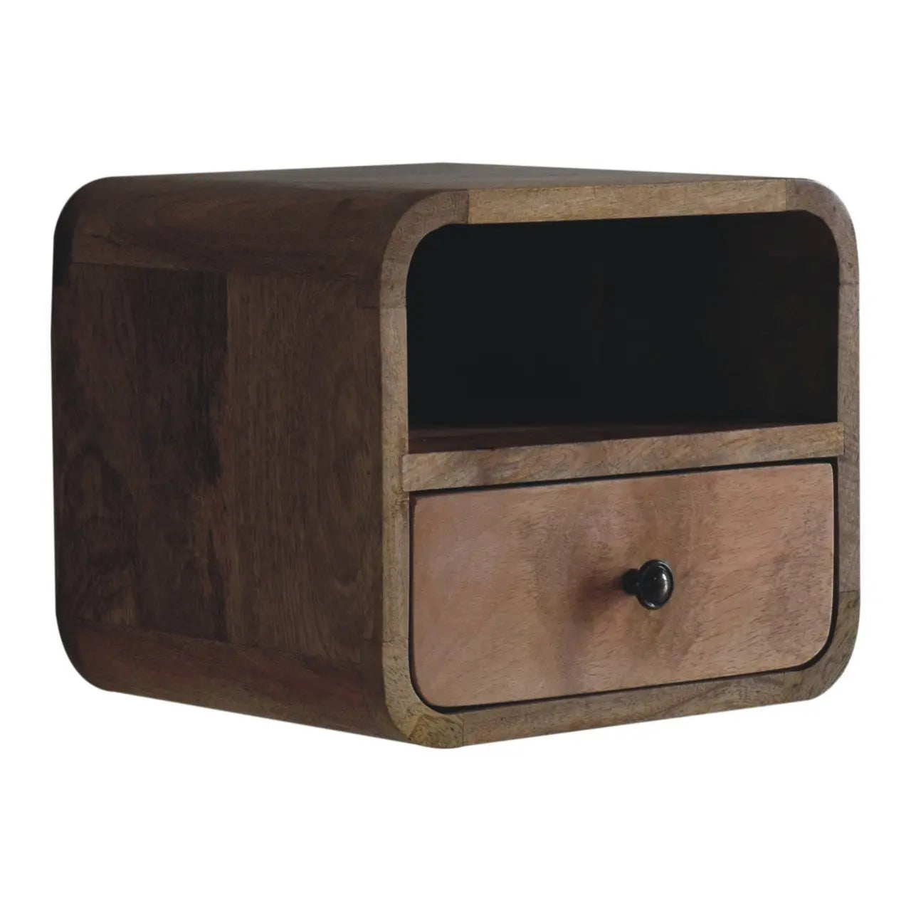 Extra Mini Wall Mounted Curved Oak-ish Bedside with Open Slot - Living with Luxury