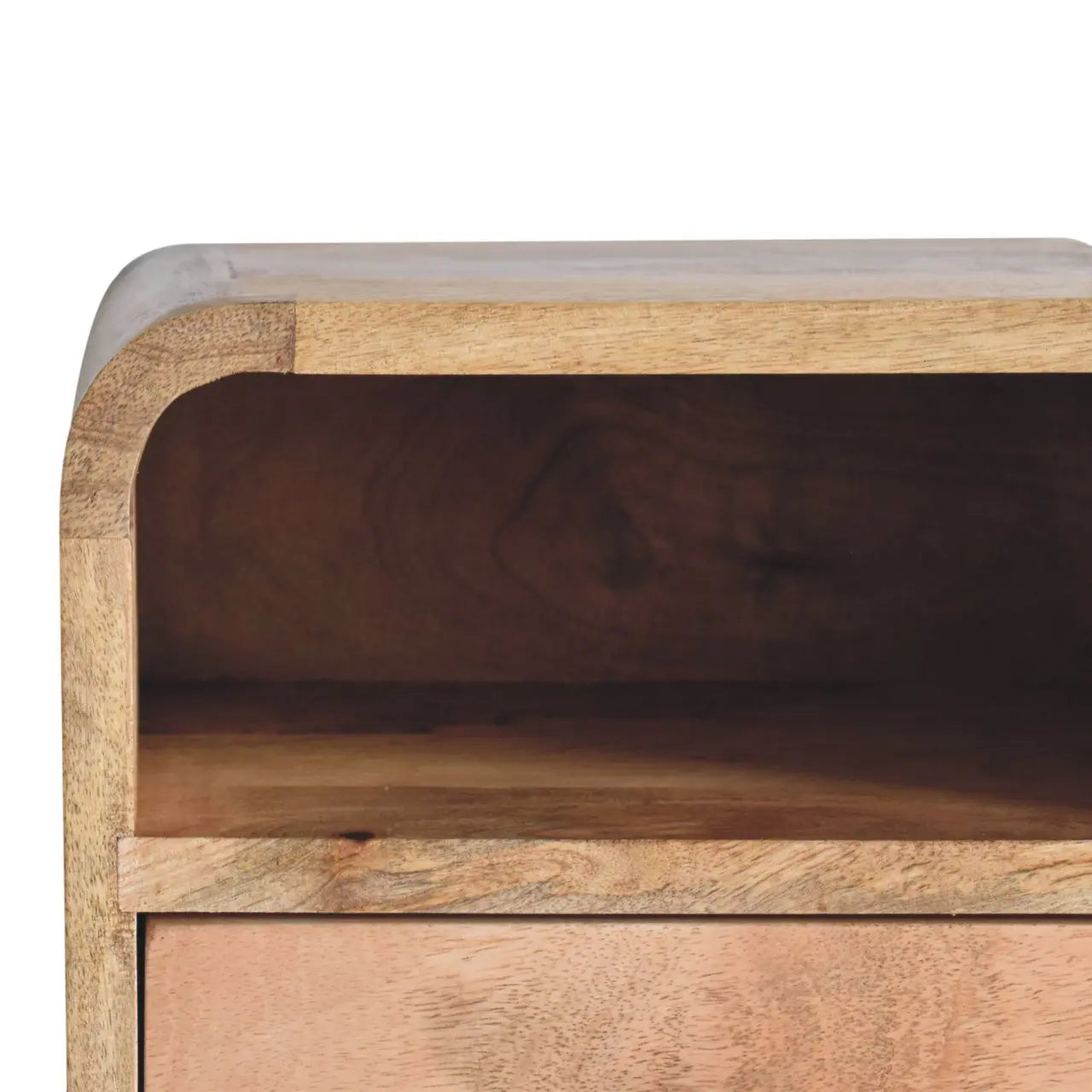 Extra Mini Wall Mounted Curved Oak-ish Bedside with Open Slot - Living with Luxury