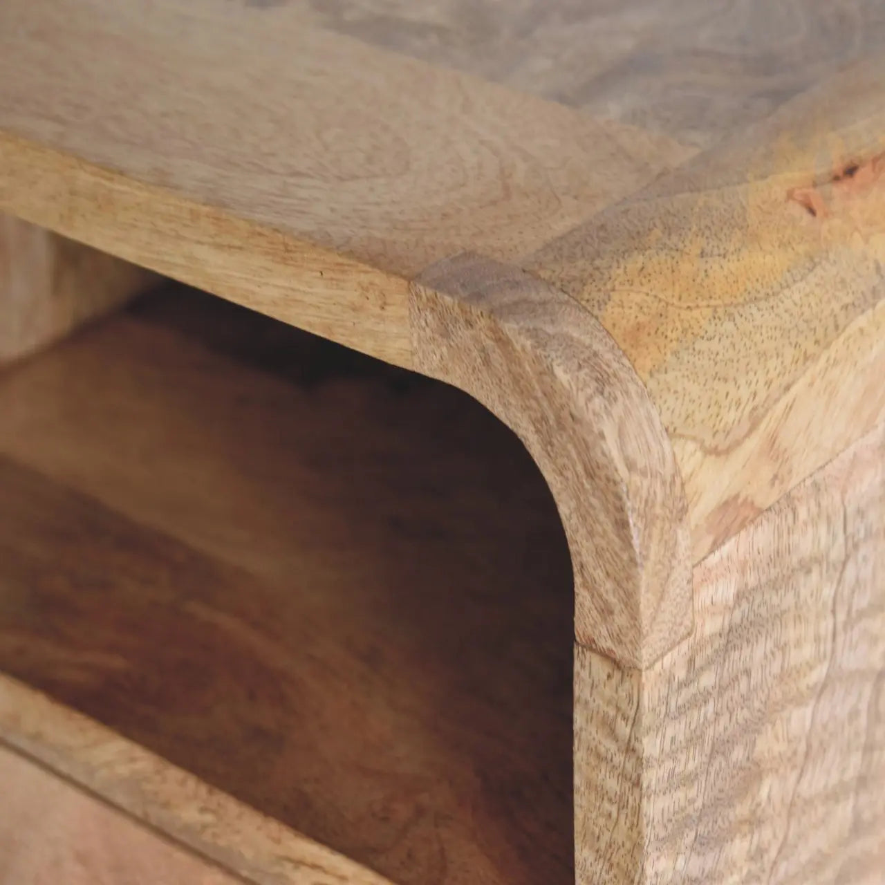 Extra Mini Wall Mounted Curved Oak-ish Bedside with Open Slot - Living with Luxury