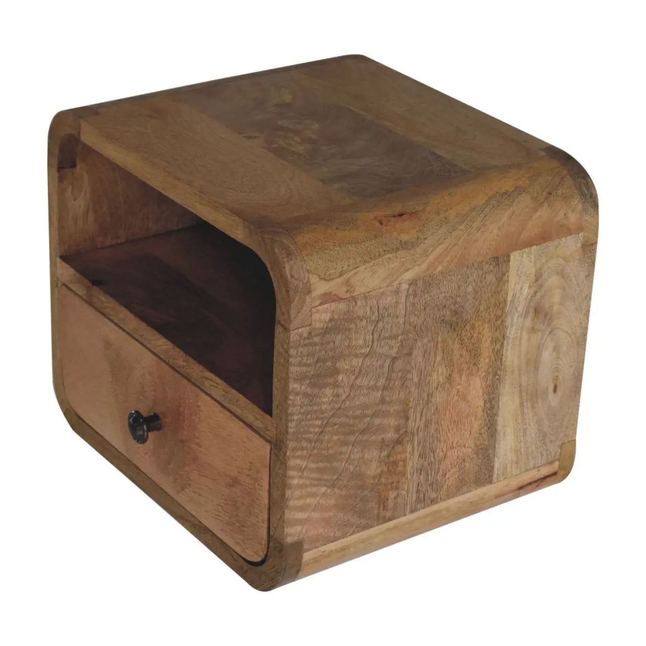 Extra Mini Wall Mounted Curved Oak-ish Bedside with Open Slot - Living with Luxury