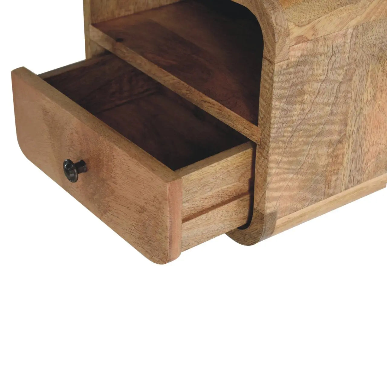 Extra Mini Wall Mounted Curved Oak-ish Bedside with Open Slot - Living with Luxury