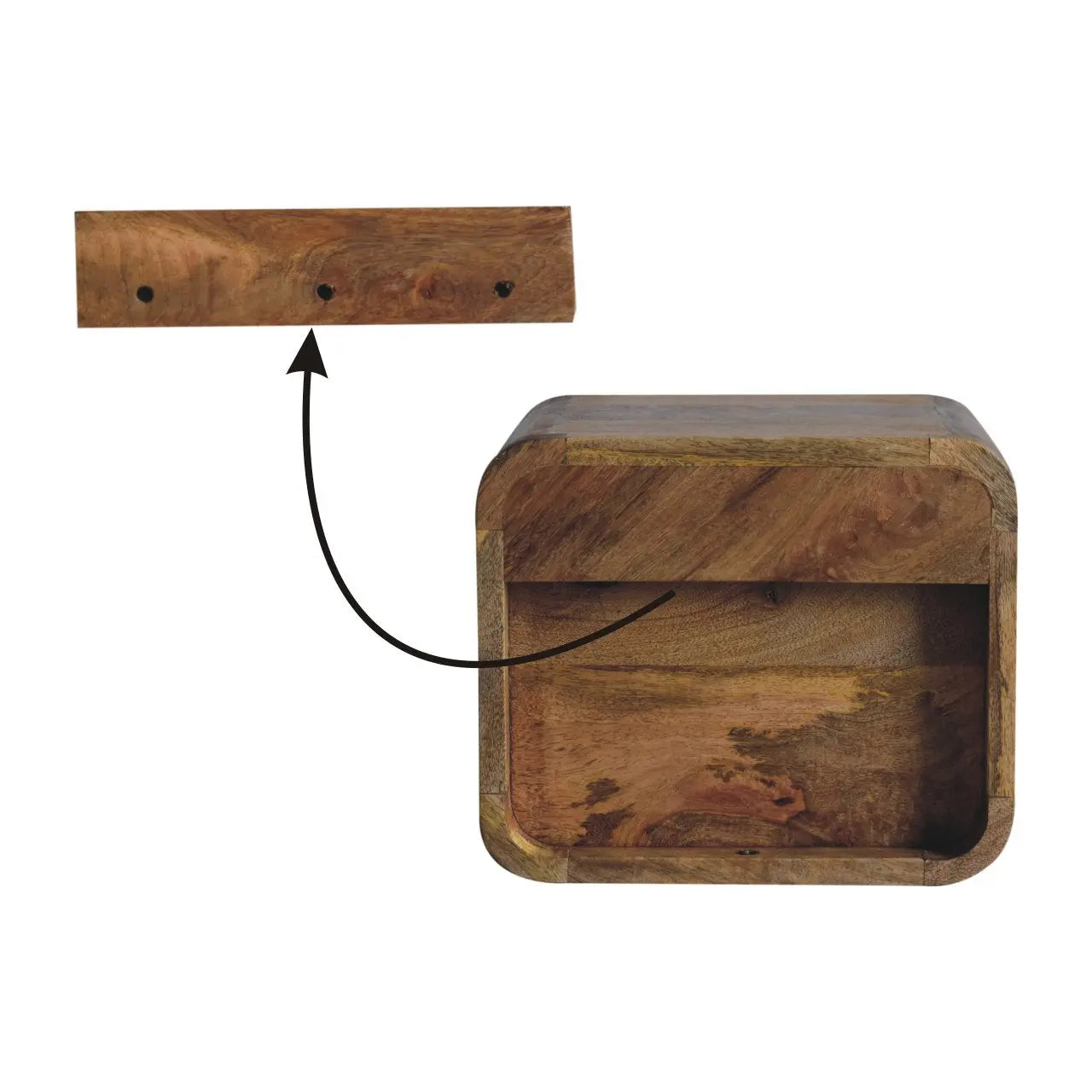 Extra Mini Wall Mounted Curved Oak-ish Bedside with Open Slot - Living with Luxury