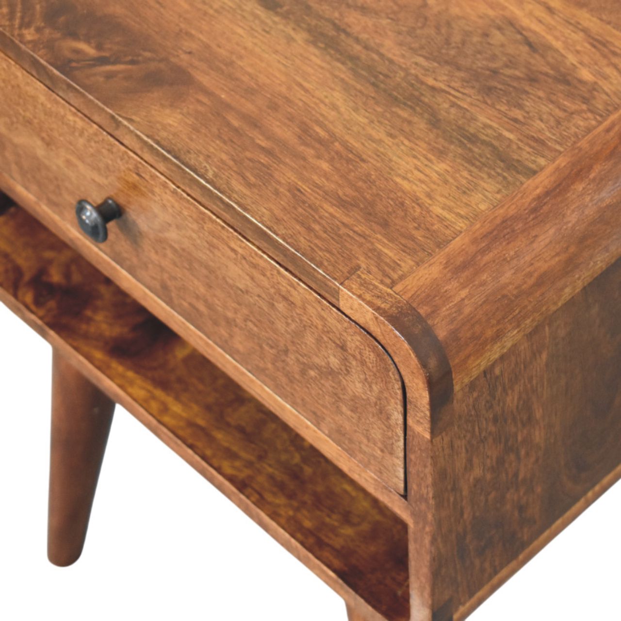 Avora Chestnut Nightstand with Drawer and open slot - Living with Luxury