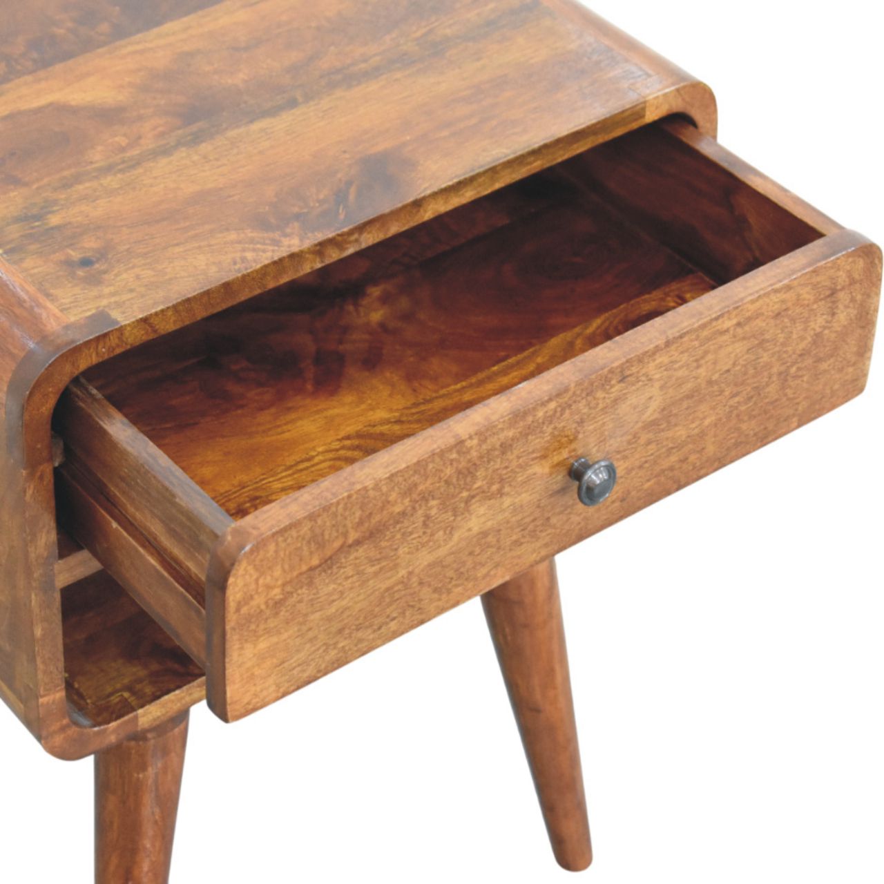 Avora Chestnut Nightstand with Drawer and open slot - Living with Luxury