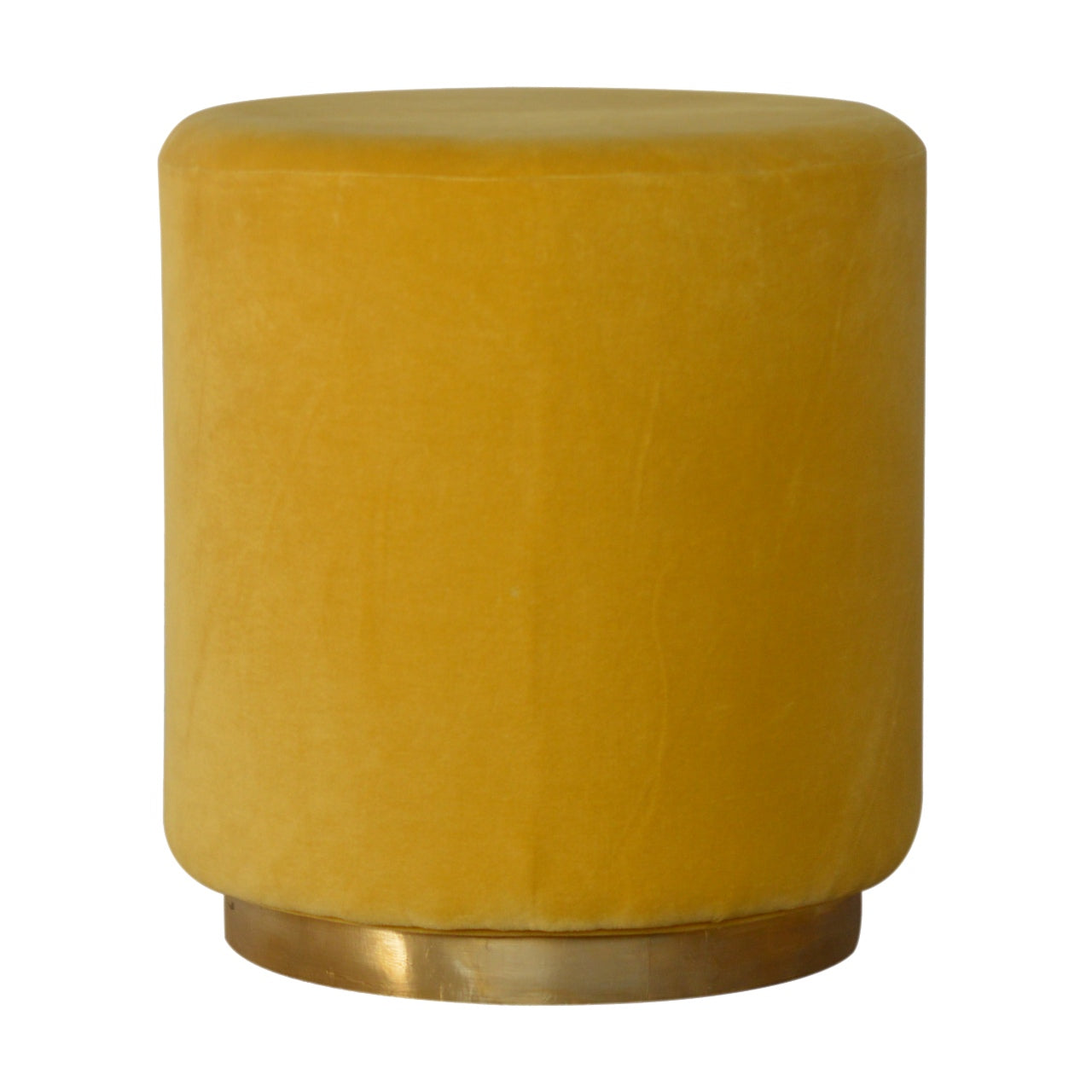 IN818 - Mustard Velvet Footstool with Gold Base Living with Luxury