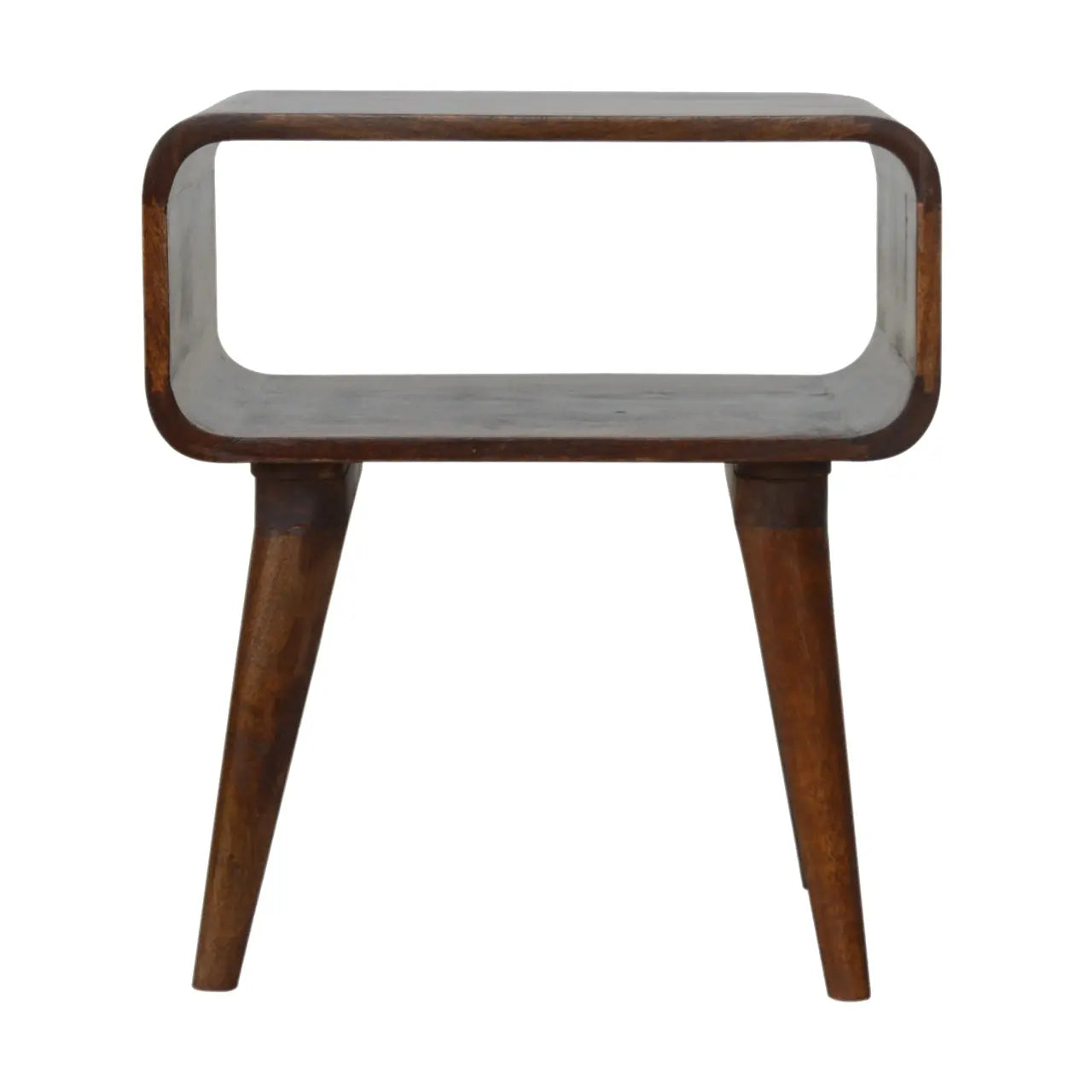 Curved Open Chestnut Bedside in a Modern Bedroom