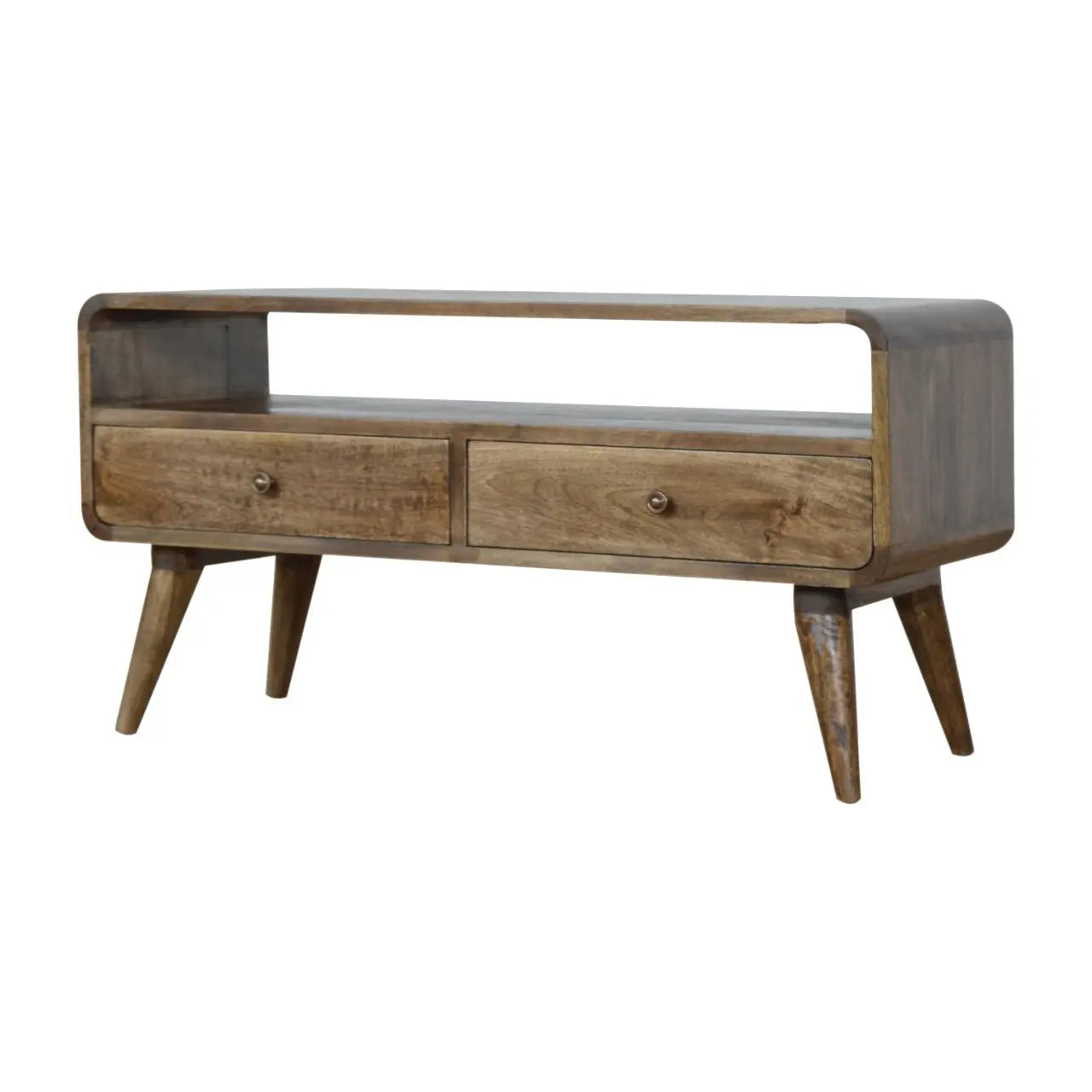Curved Grey Washed Media Unit - Living with Luxury