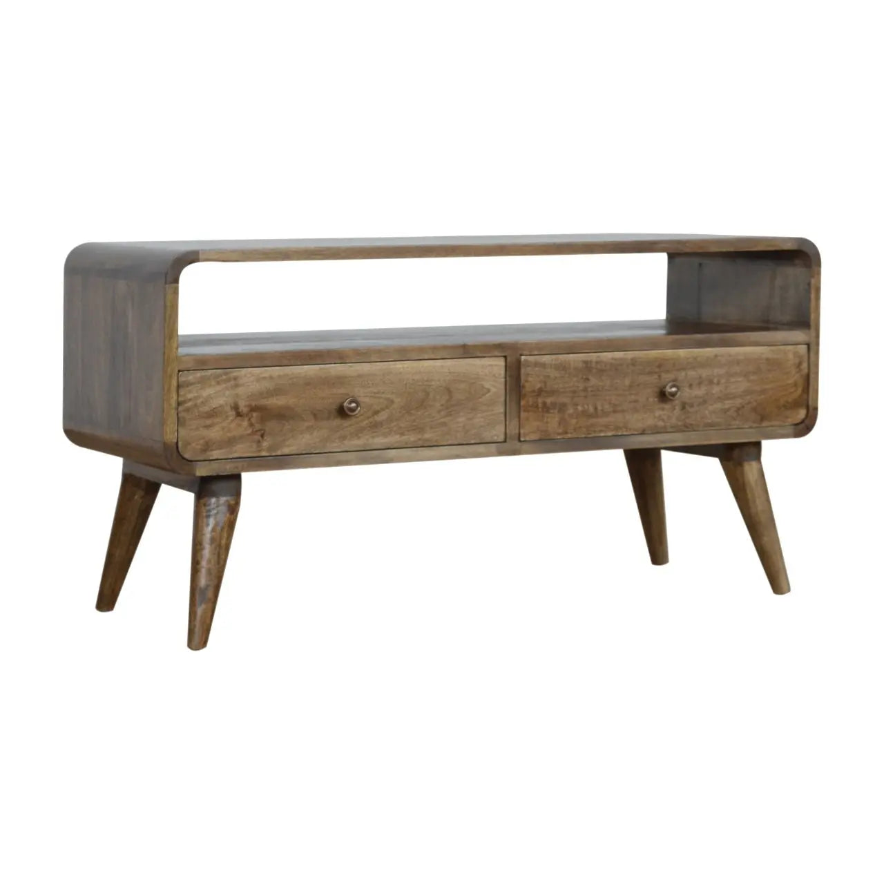 Curved Grey Washed Media Unit - Living with Luxury
