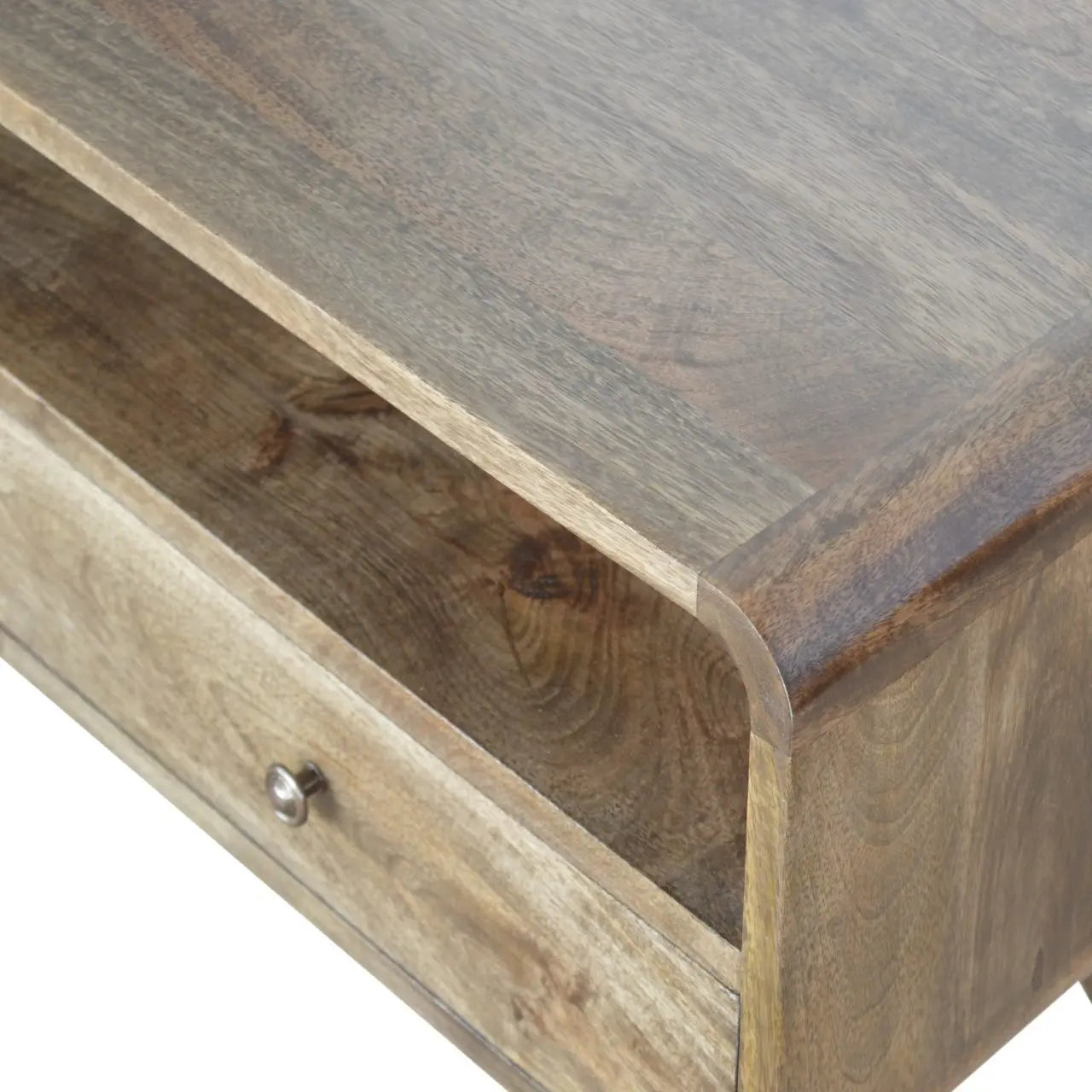 Curved Grey Washed Media Unit - Living with Luxury