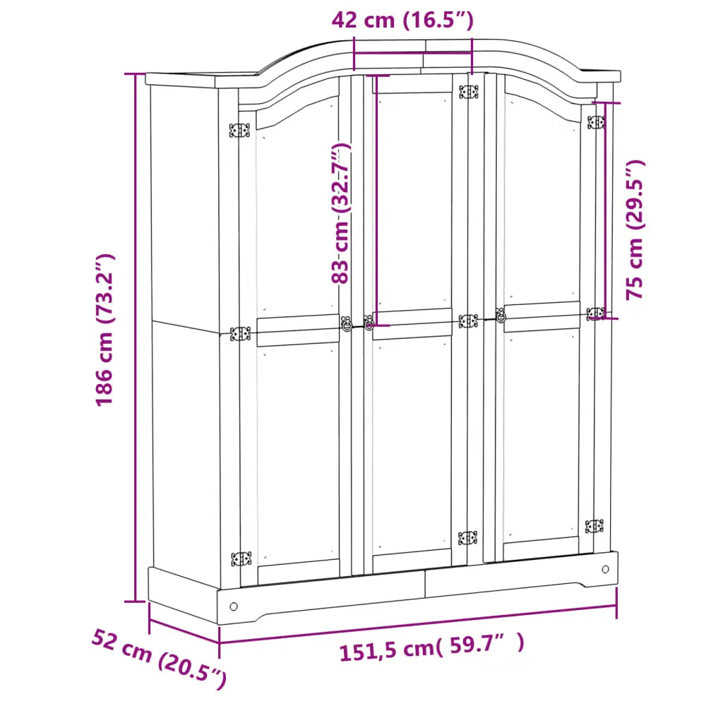 Wardrobe Corona White Solid Wood Pine Living with Luxury