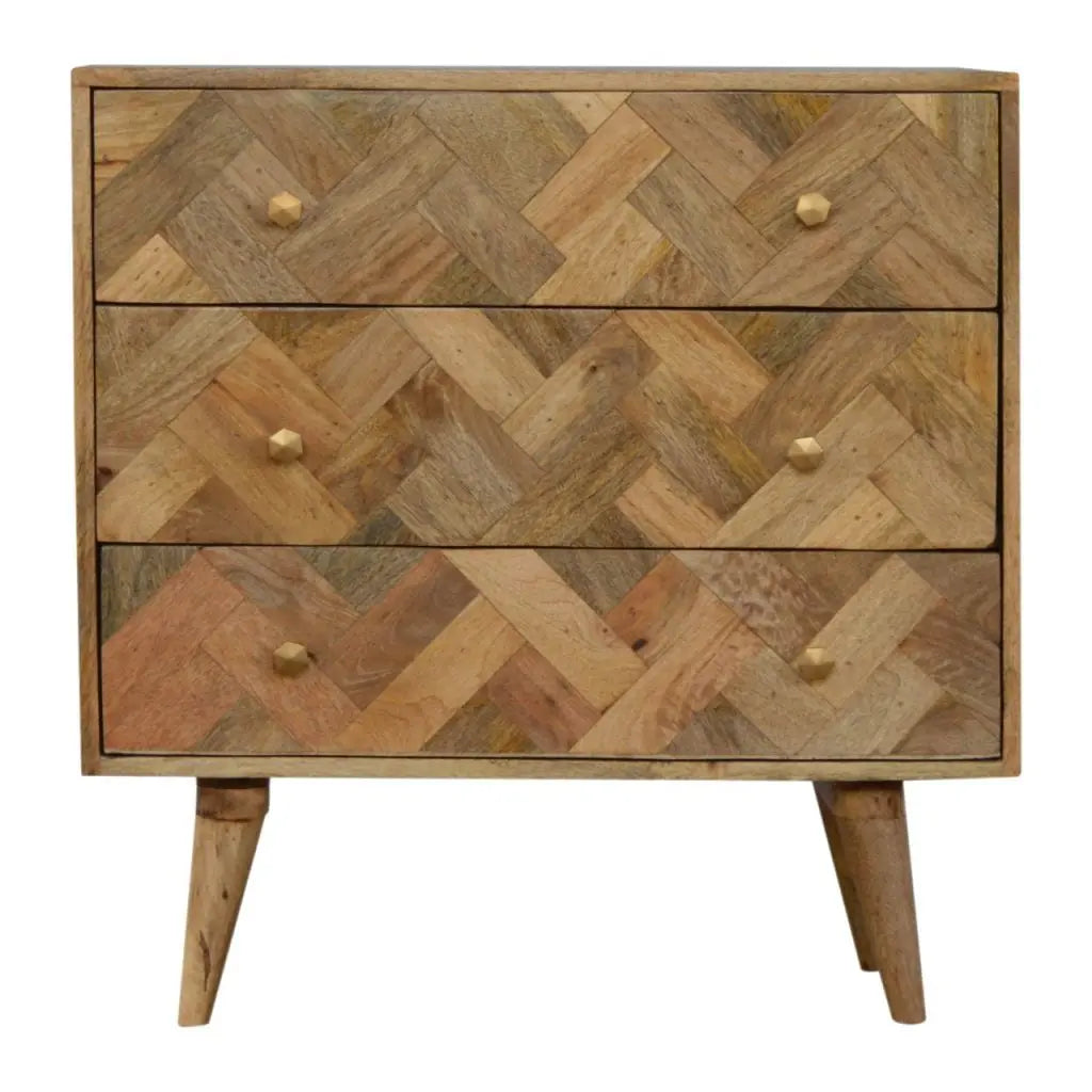 3 Drawer Zig-Zag Patterned Patchwork Chest - Living with Luxury