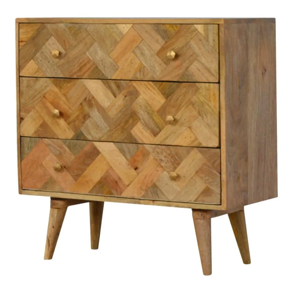 3 Drawer Zig-Zag Patterned Patchwork Chest - Living with Luxury