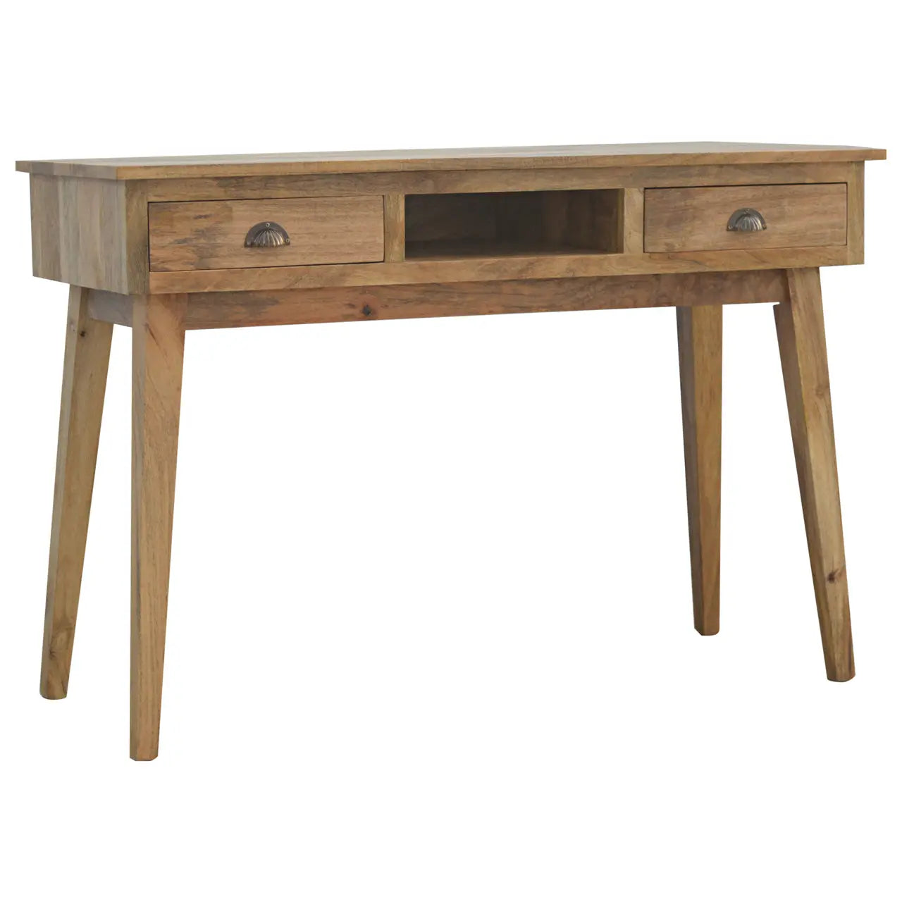 Detailed View of Shell Handles on 2 Drawer Shell Writing Desk