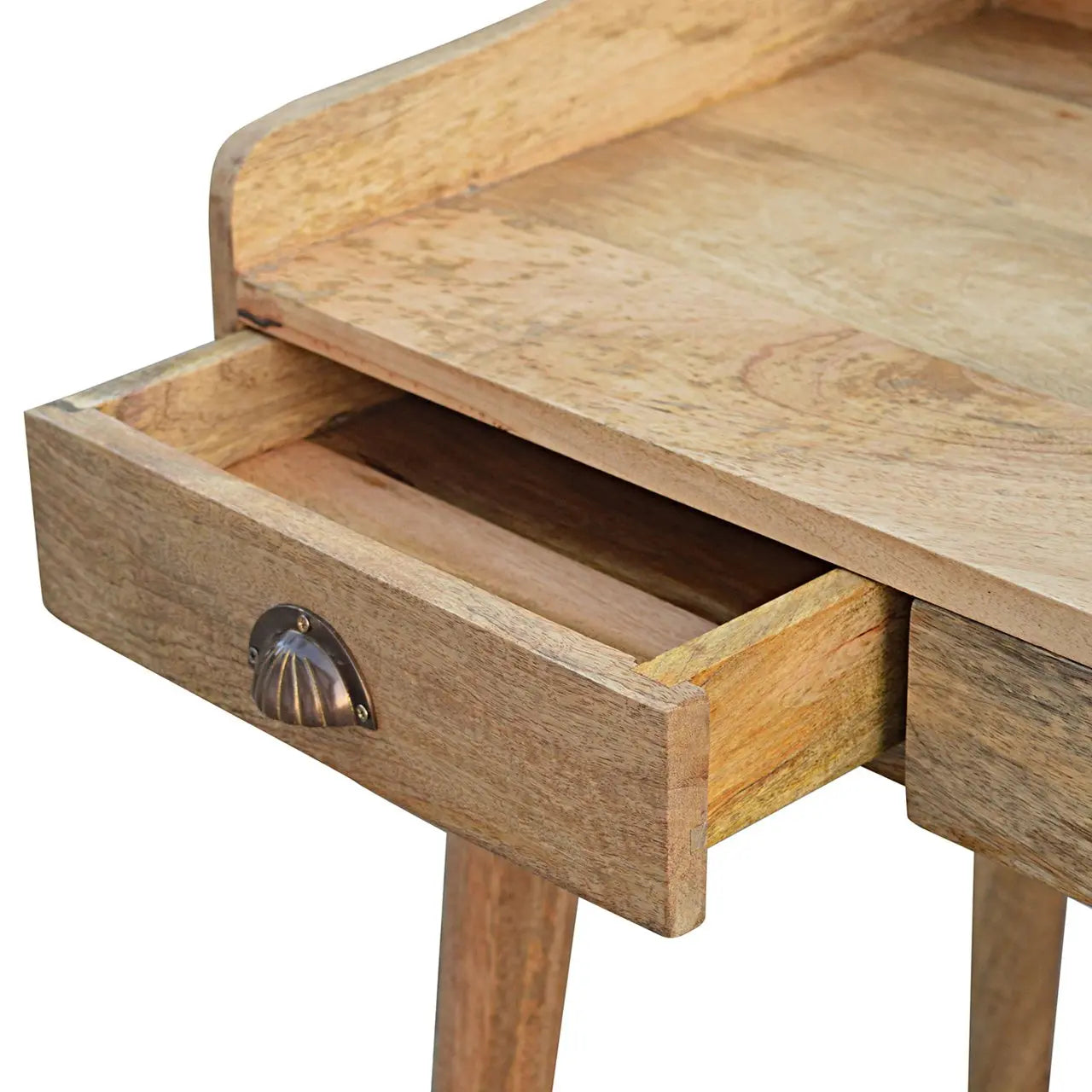 Side View of Gallery Back Shell Writing Desk with Storage