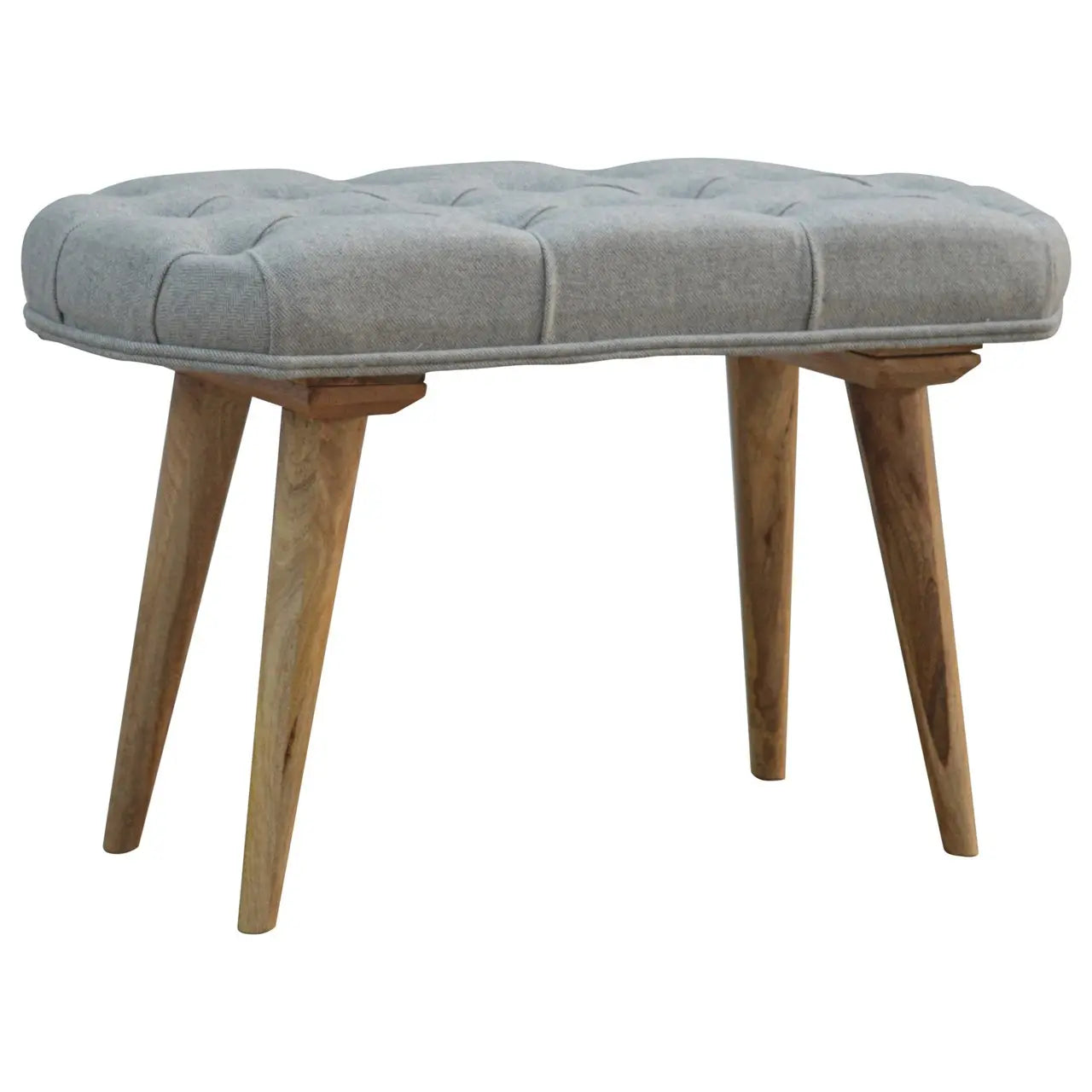 Deep Button Grey Tweed Bench - Living with Luxury
