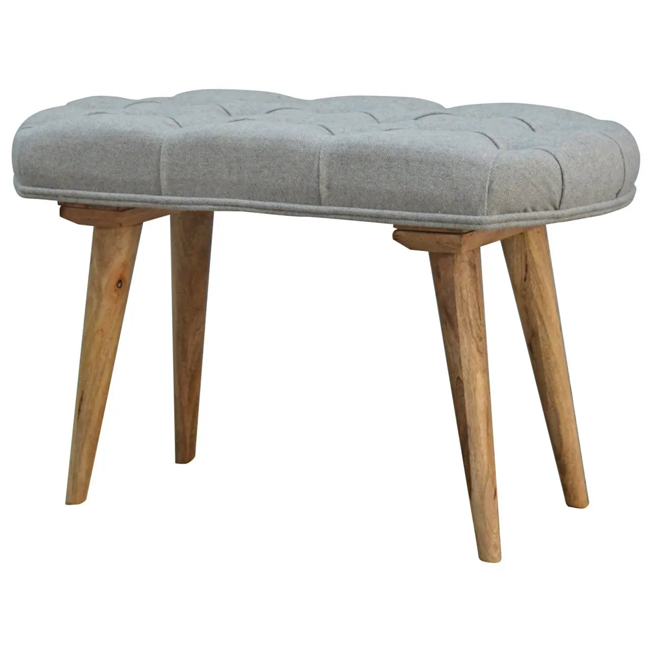 Deep Button Grey Tweed Bench - Living with Luxury