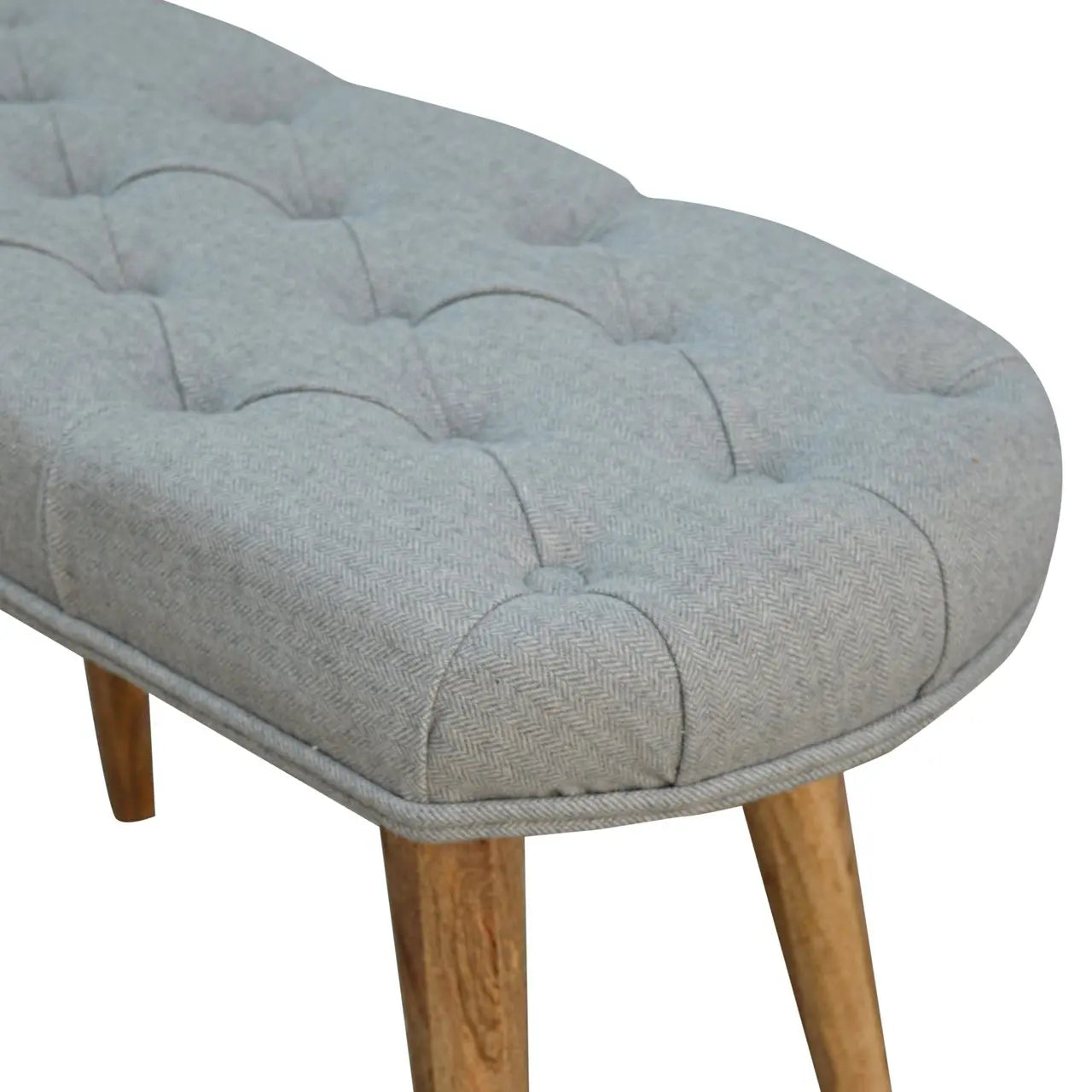 Deep Button Grey Tweed Bench - Living with Luxury