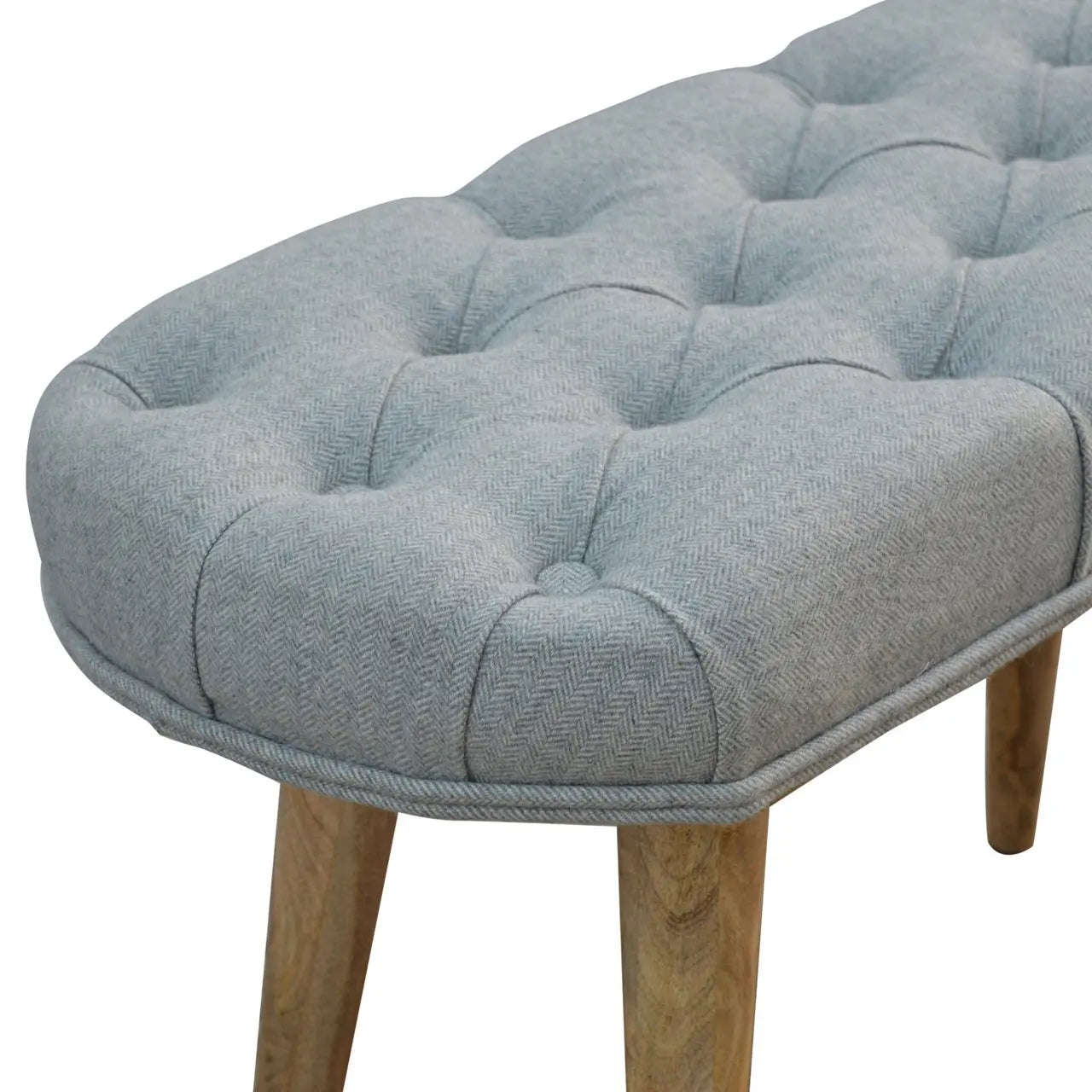 Deep Button Grey Tweed Bench - Living with Luxury