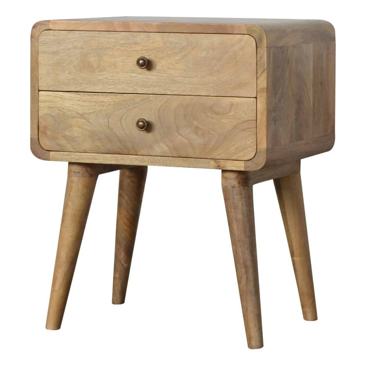 Curved Oak-ish Bedside Table with Two Drawers