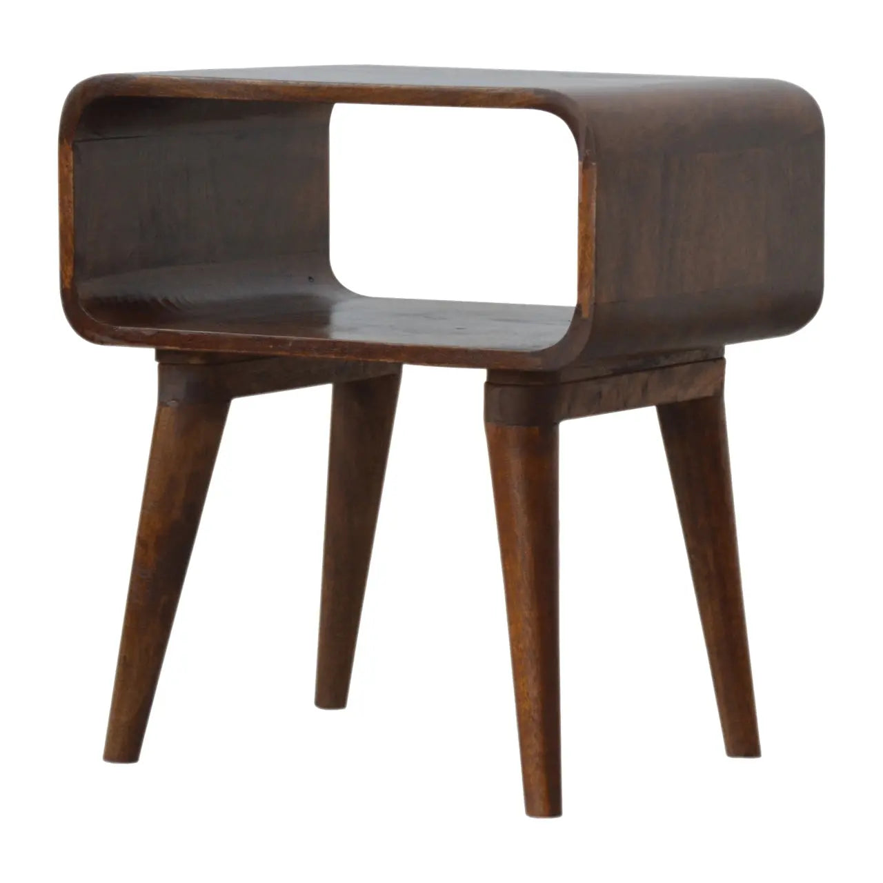 Curved Open Chestnut Bedside in a Modern Bedroom