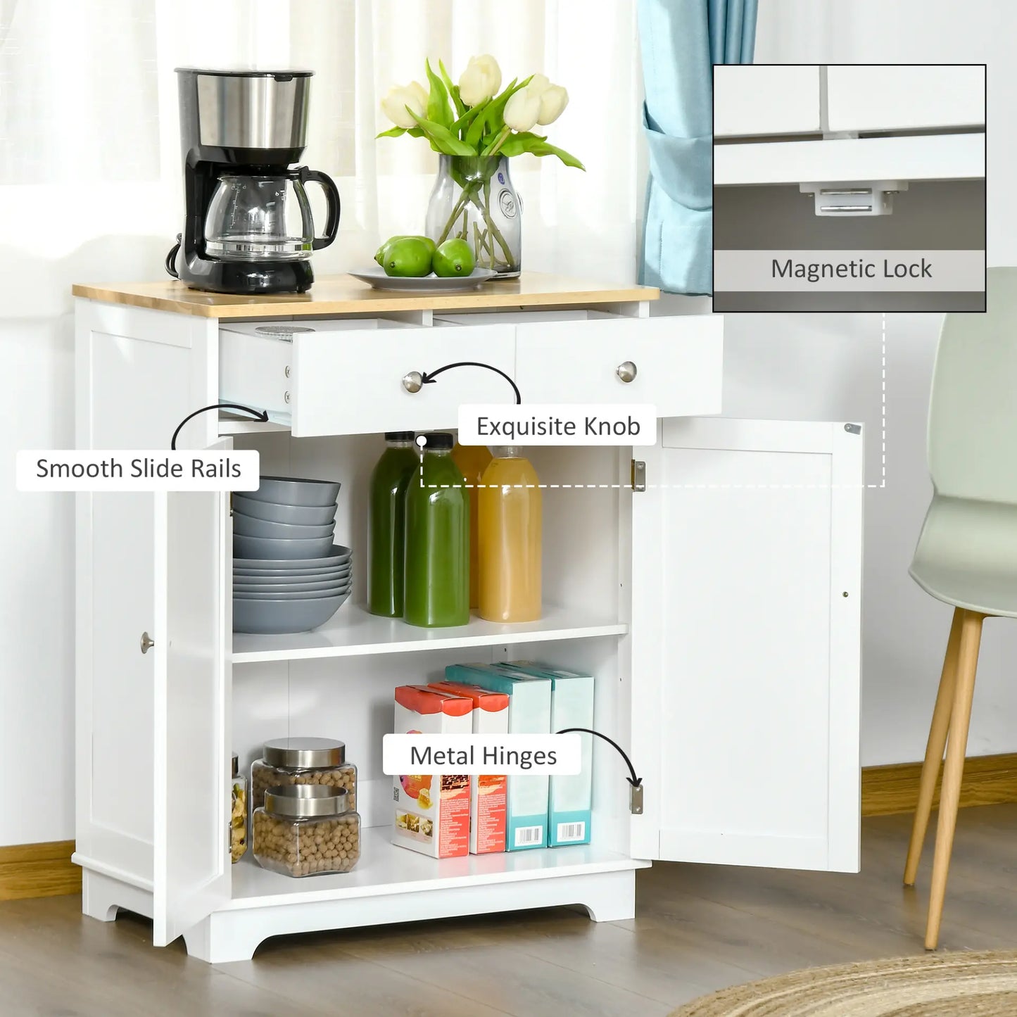 Kitchen Floor Cabinet Side Storage Cupboard Multi-use Sideboard Table - Living with Luxury