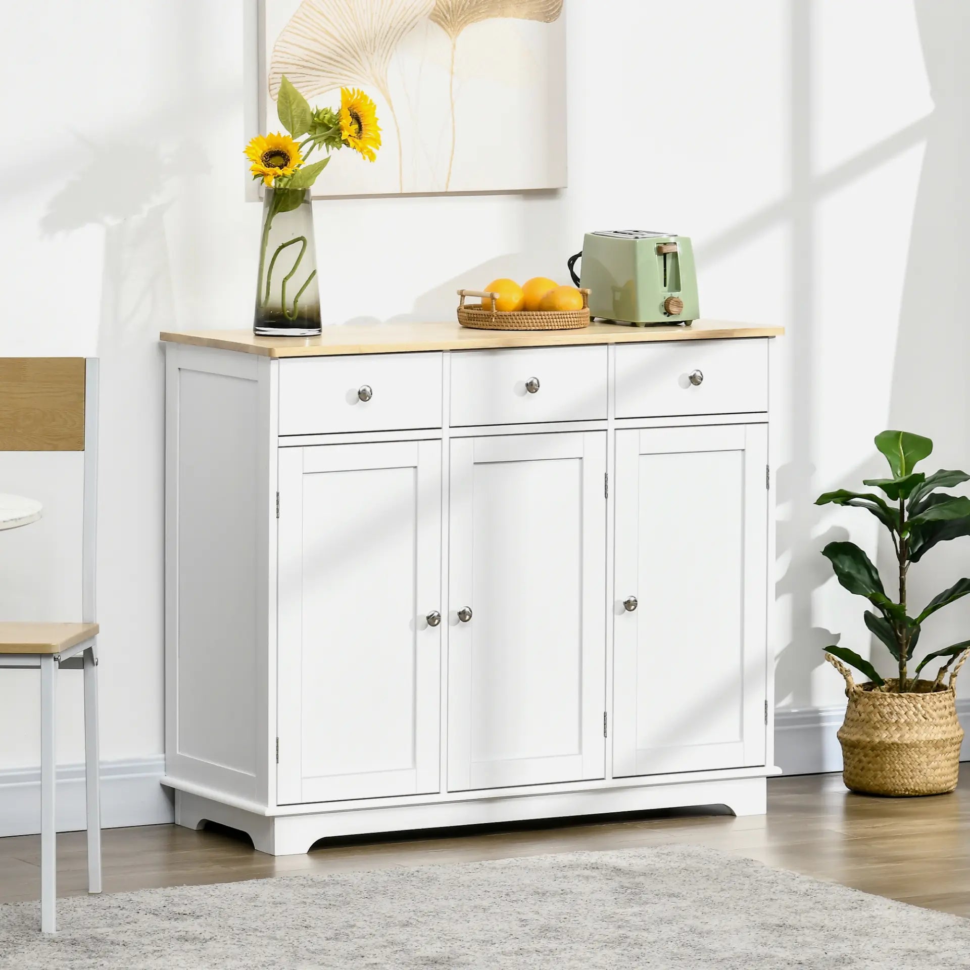 Modern Sideboard with Rubberwood Top, Buffet Cabinet with Storage - Living with Luxury