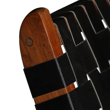 Folding Chair Crossed-Stripe Black Real Leather - Living with Luxury