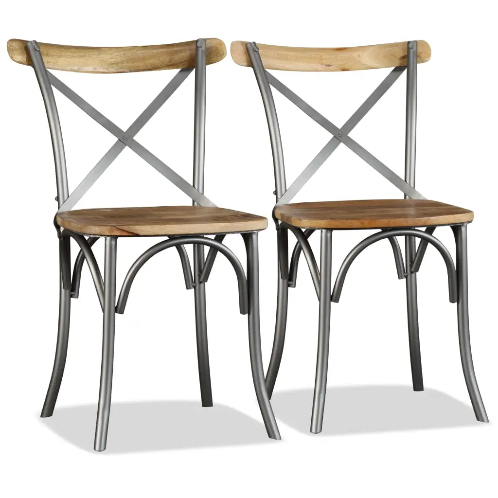 Dining Chairs 4 pcs Solid Mango Wood and Steel Cross Back - Living with Luxury