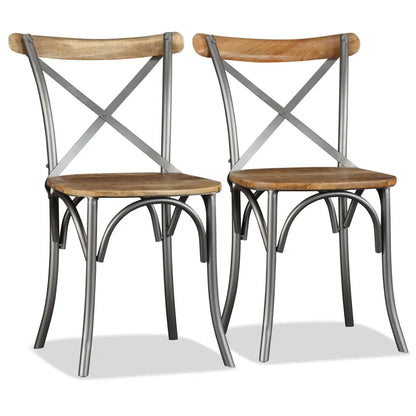 Dining Chairs 4 pcs Solid Mango Wood and Steel Cross Back - Living with Luxury