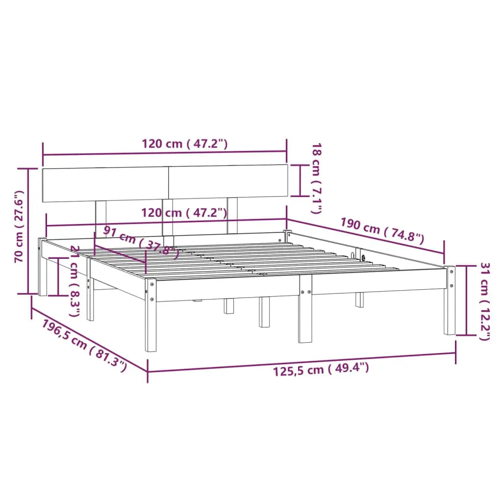 Bed Frame without Mattress Black Solid Wood Small Double - Living with Luxury