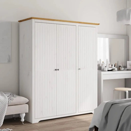 Wardrobe BODO White and Brown Solid Wood Pine - Living with Luxury