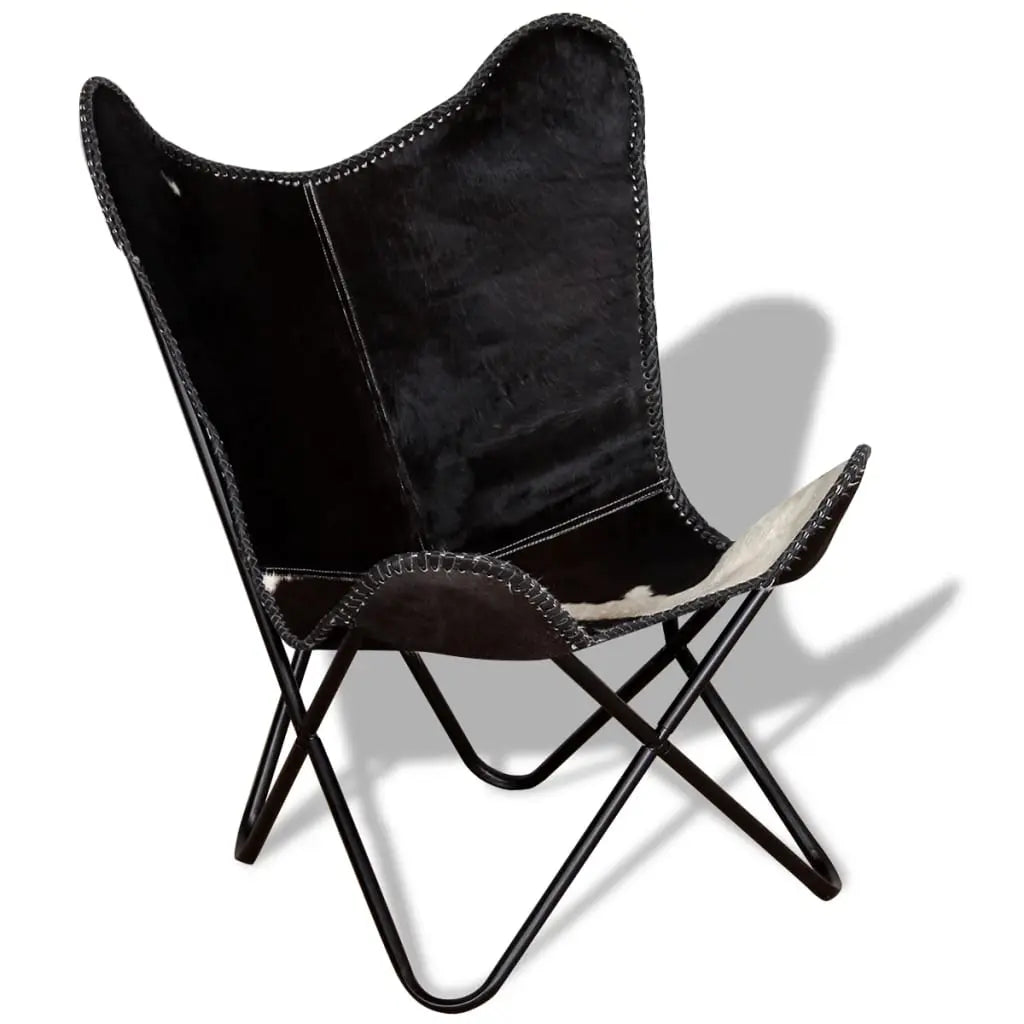 Butterfly Chair Black and White Real Cowhide Leather - Living with Luxury