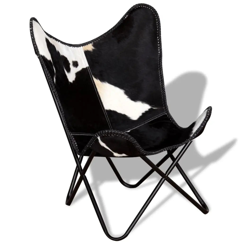 Butterfly Chair Black and White Real Cowhide Leather - Living with Luxury