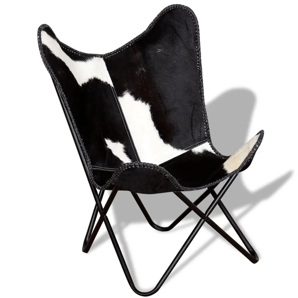 Butterfly Chair Black and White Real Cowhide Leather - Living with Luxury