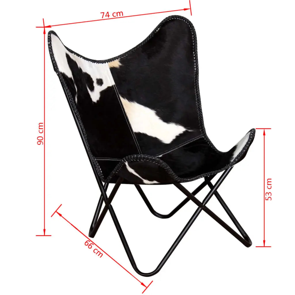 Butterfly Chair Black and White Real Cowhide Leather - Living with Luxury