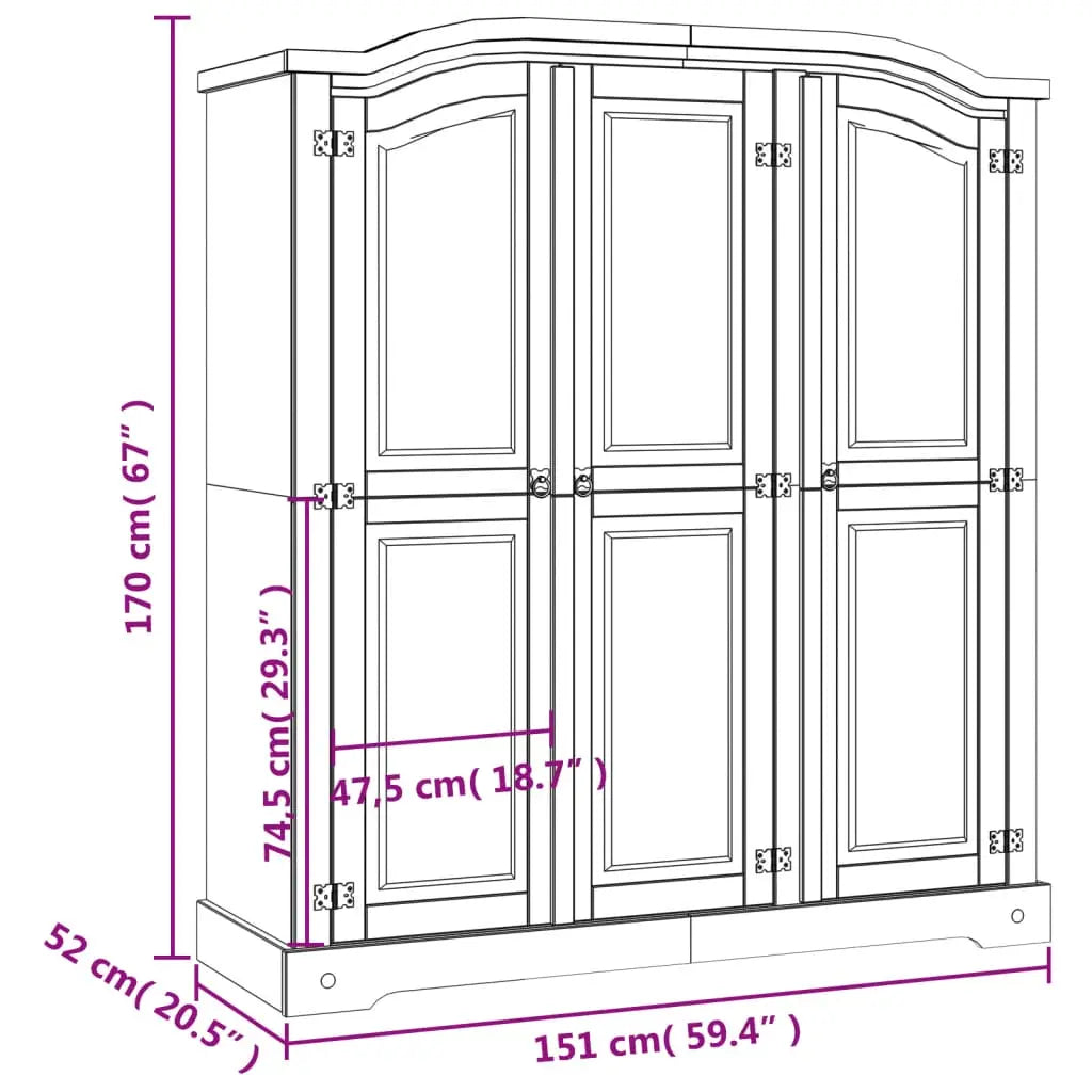 Wardrobe Mexican Pine Corona Range 3 Doors - Living with Luxury