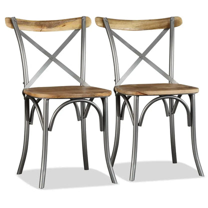 Dining Chairs 4 pcs Solid Mango Wood and Steel Cross Back - Living with Luxury