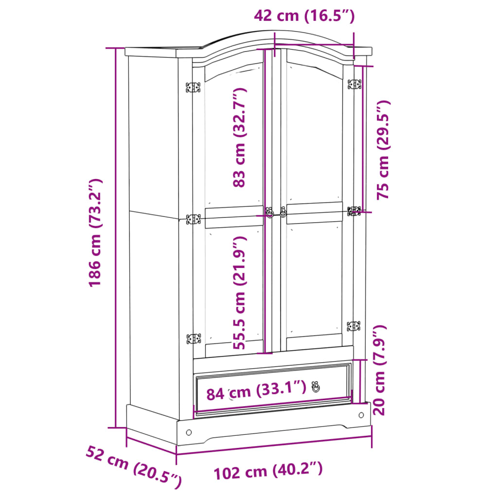 Wardrobe Corona White Solid Wood Pine Living with Luxury