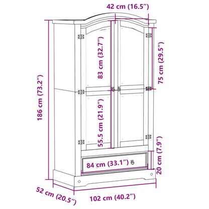 Wardrobe Corona White Solid Wood Pine Living with Luxury