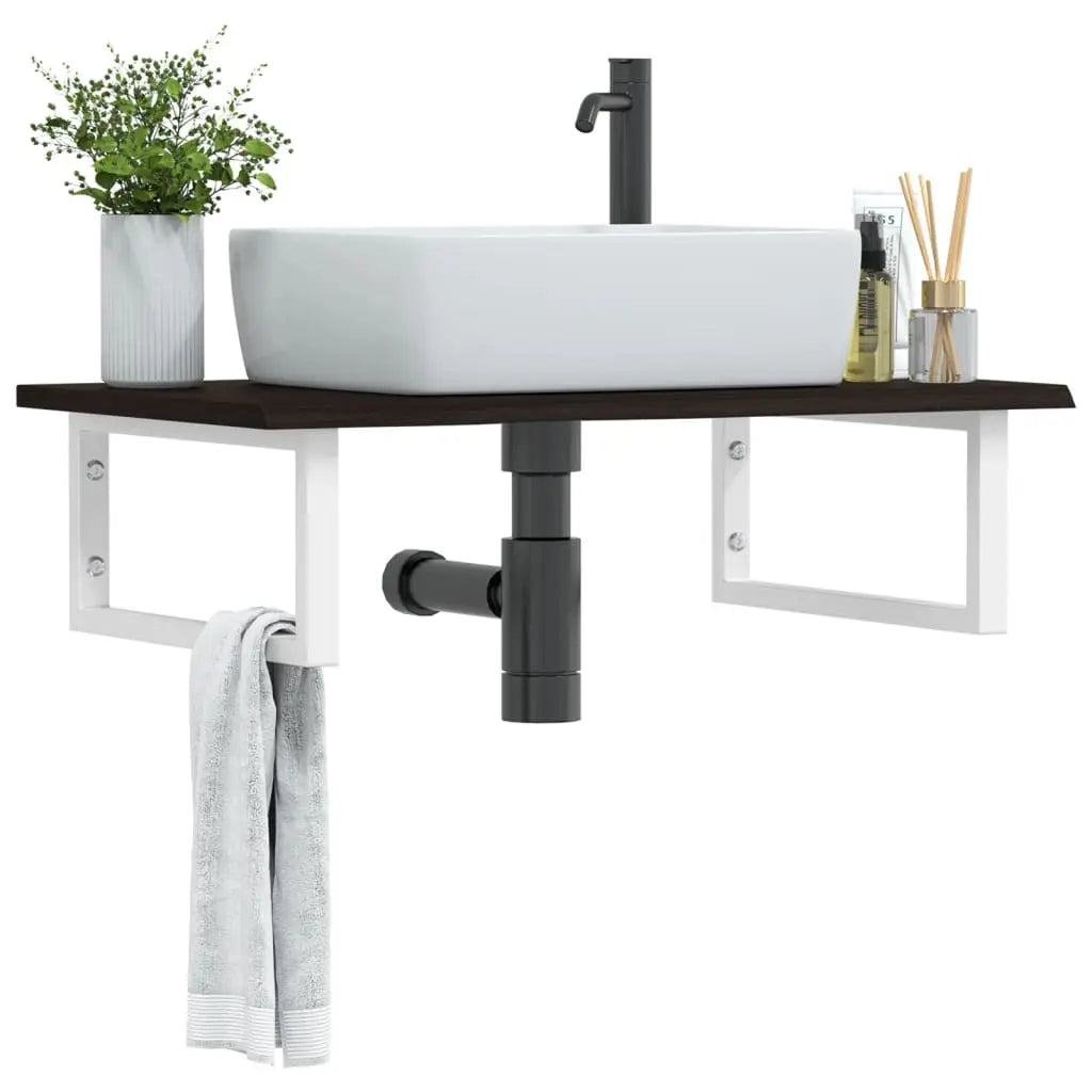 Basin Shelf Wall Mounted Steel and Solid Wood Oak - Living with Luxury