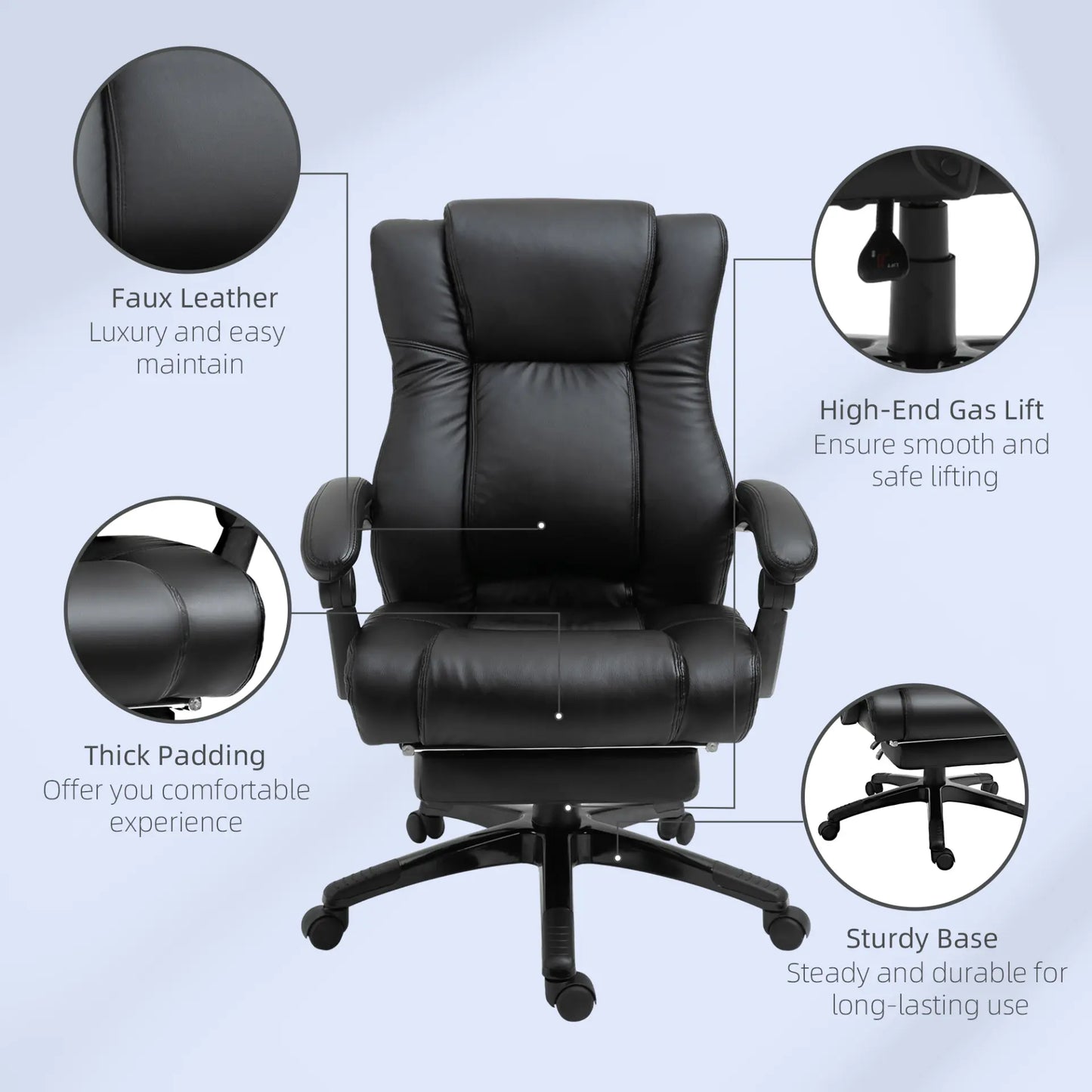 Executive Office Recliner Chair with Footrest – Adjustable Ergonomic Desk Chair for Home Office Living with Luxury