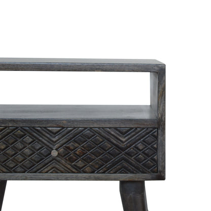 Ash Black Carved Drawer Bedside Living with Luxury