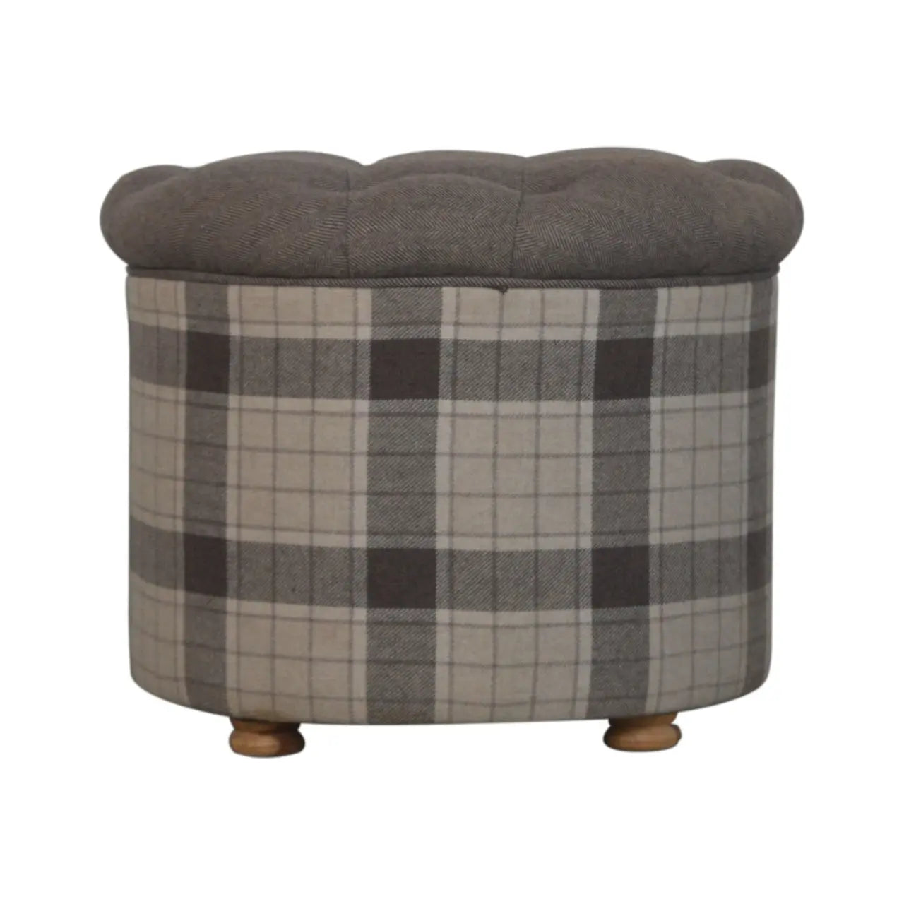 Deep Button Round Checked Footstool - Living with Luxury